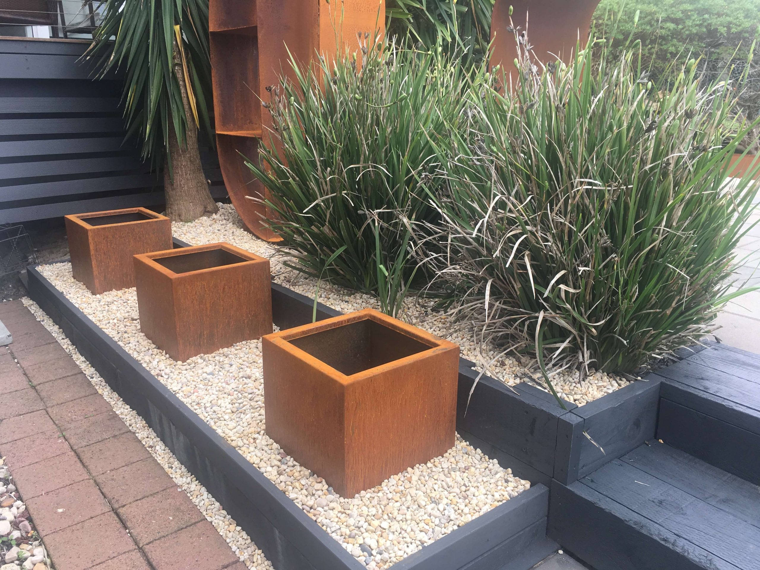 corten steel planters, corten garden