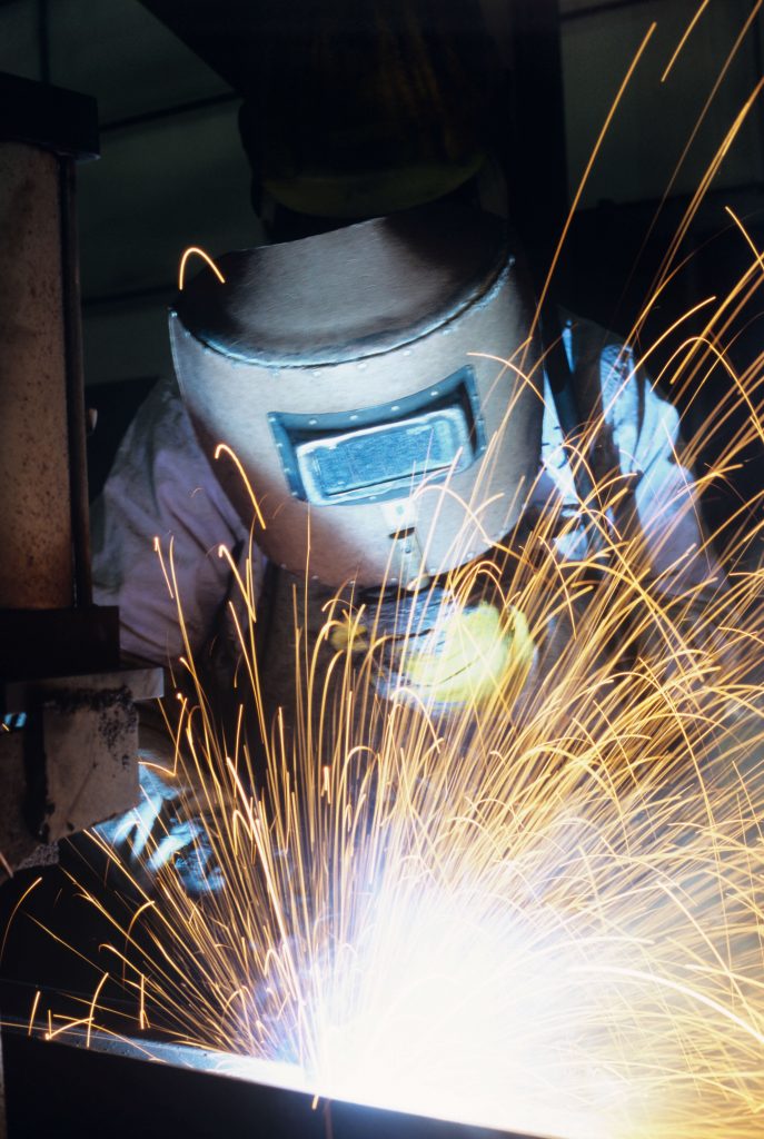 welding sparks, welding in progress