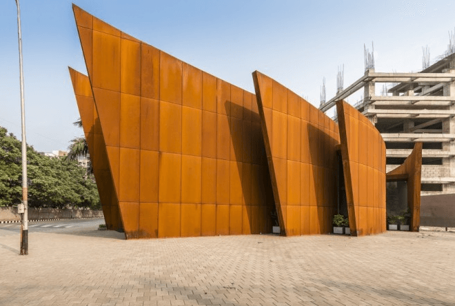 weathering steel structure, corten steel building, corten feature, corten cladding