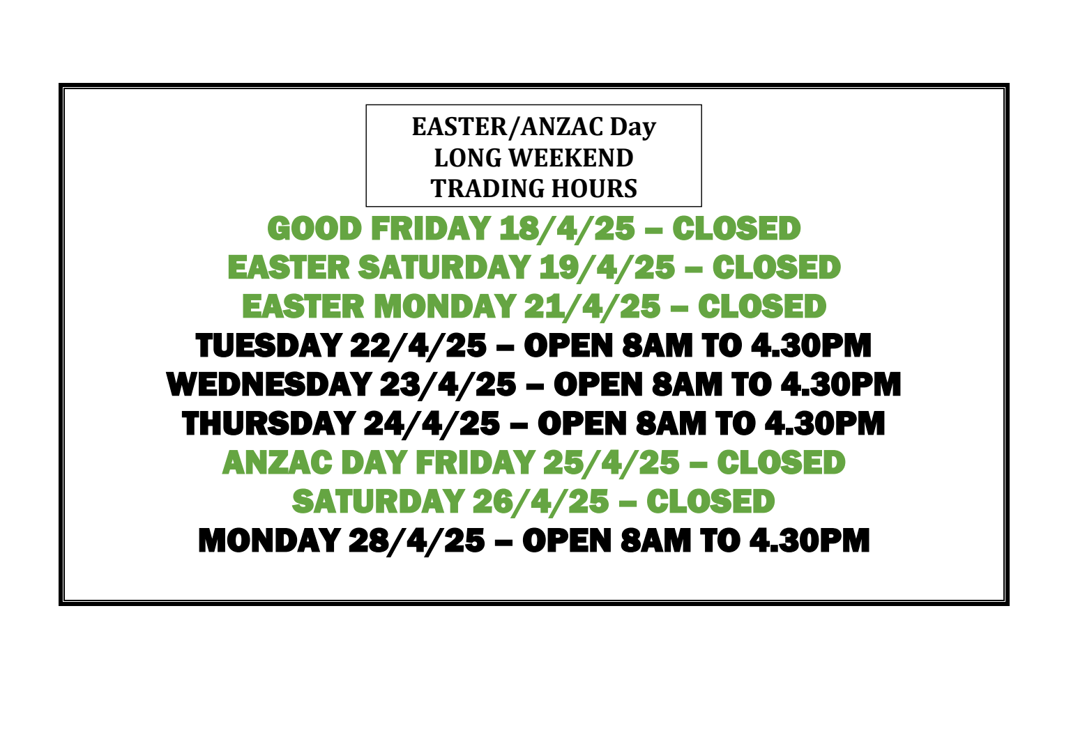 Easter trading hours