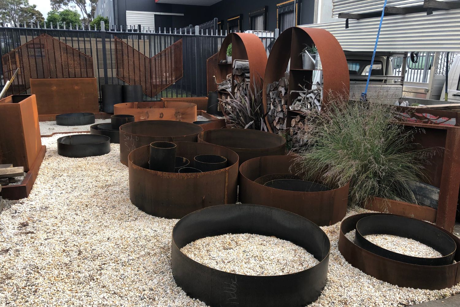 Corten steel works at the garden